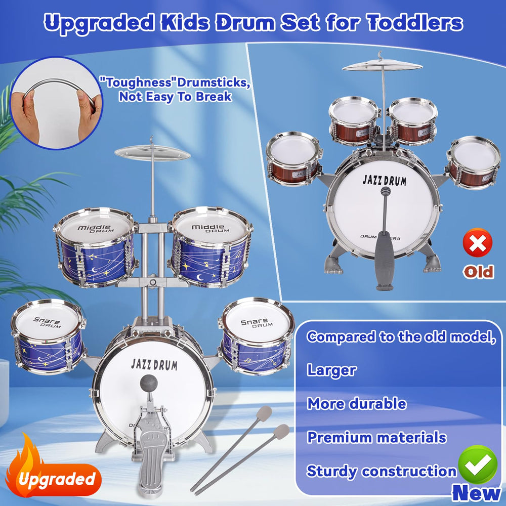 Noaideoi Kids Drum Set: two snare drums for crisp, lively sounds