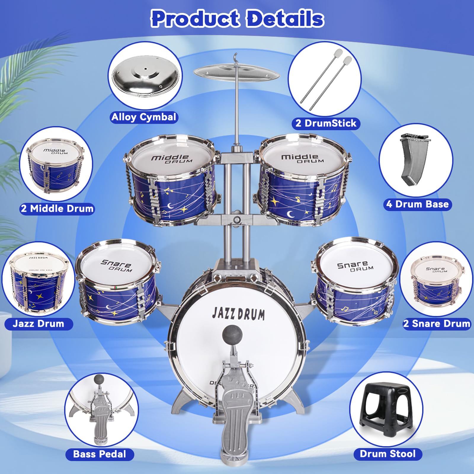Noaideoi Kids Drum Set: starry sky design sparks imaginative rhythms