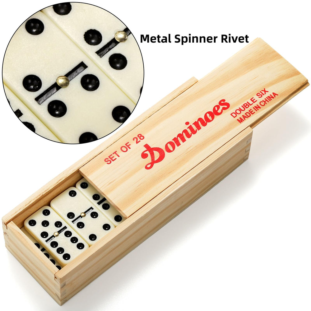 Noamus dominoes wooden storage case showcased for safe travel.