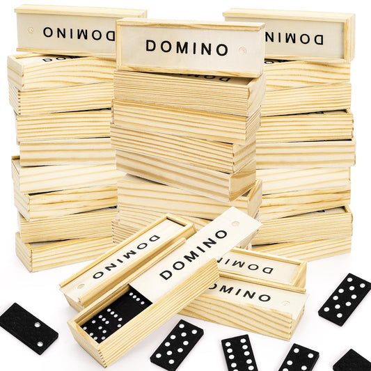 Noamus mini dominoes with wooden case, portable travel game.