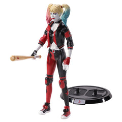 The Noble Collection BendyFigs Harley Quinn DC figure in dynamic pose for display.