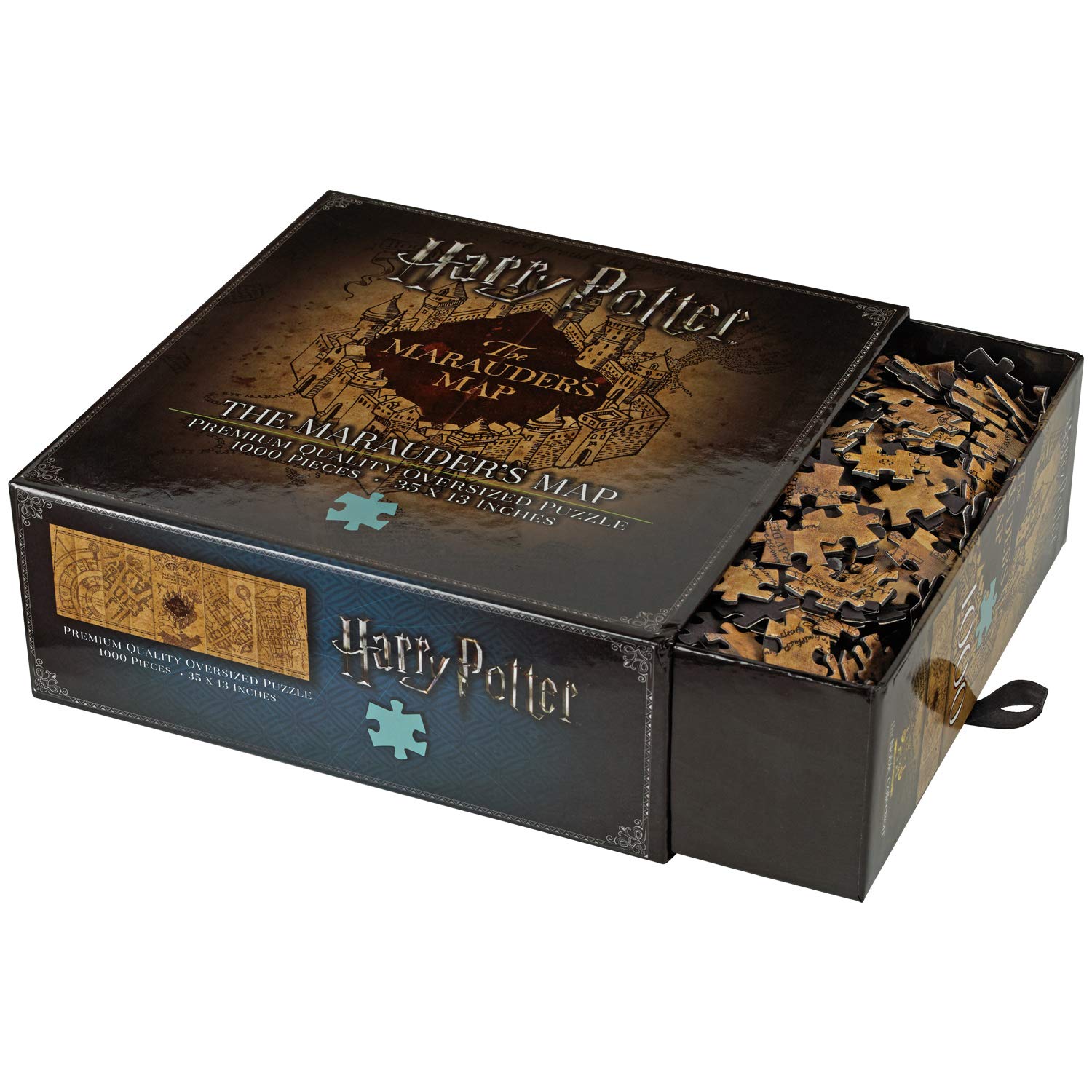 Assembled 35 by 13 inch Marauders Map Puzzle layout for wall display.