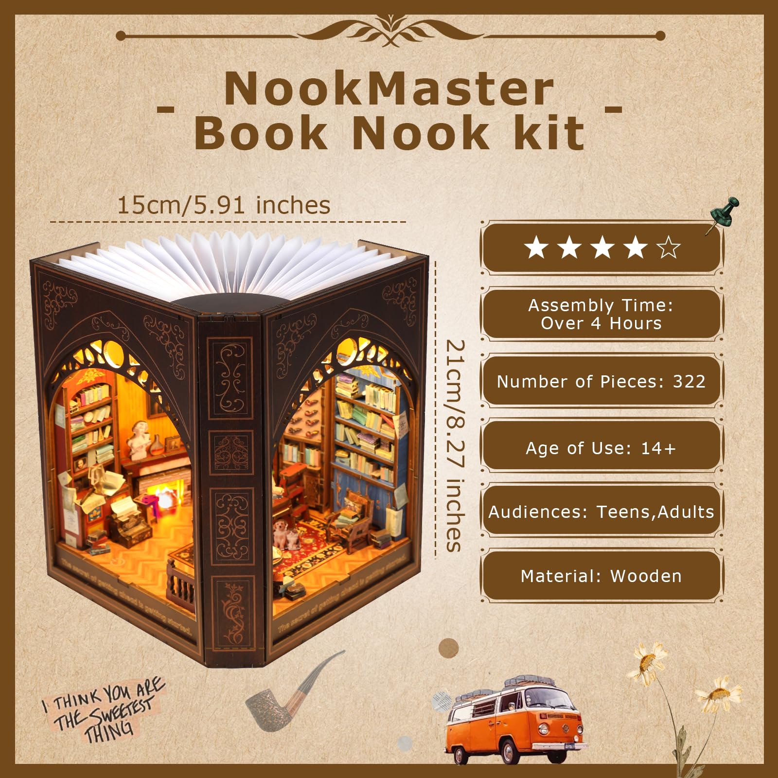 NookMaster Mark Twain’s Library Dollhouse design adds literary ambience to any shelf.