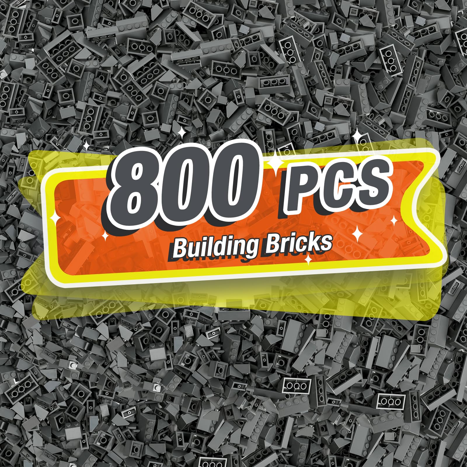 Noorastars 800-piece building bricks dark grey set for creative play and STEM learning.