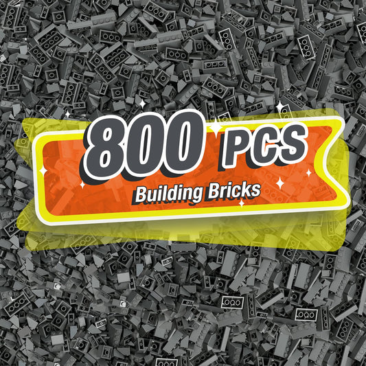 Noorastars 800-piece building bricks dark grey set for creative play and STEM learning.