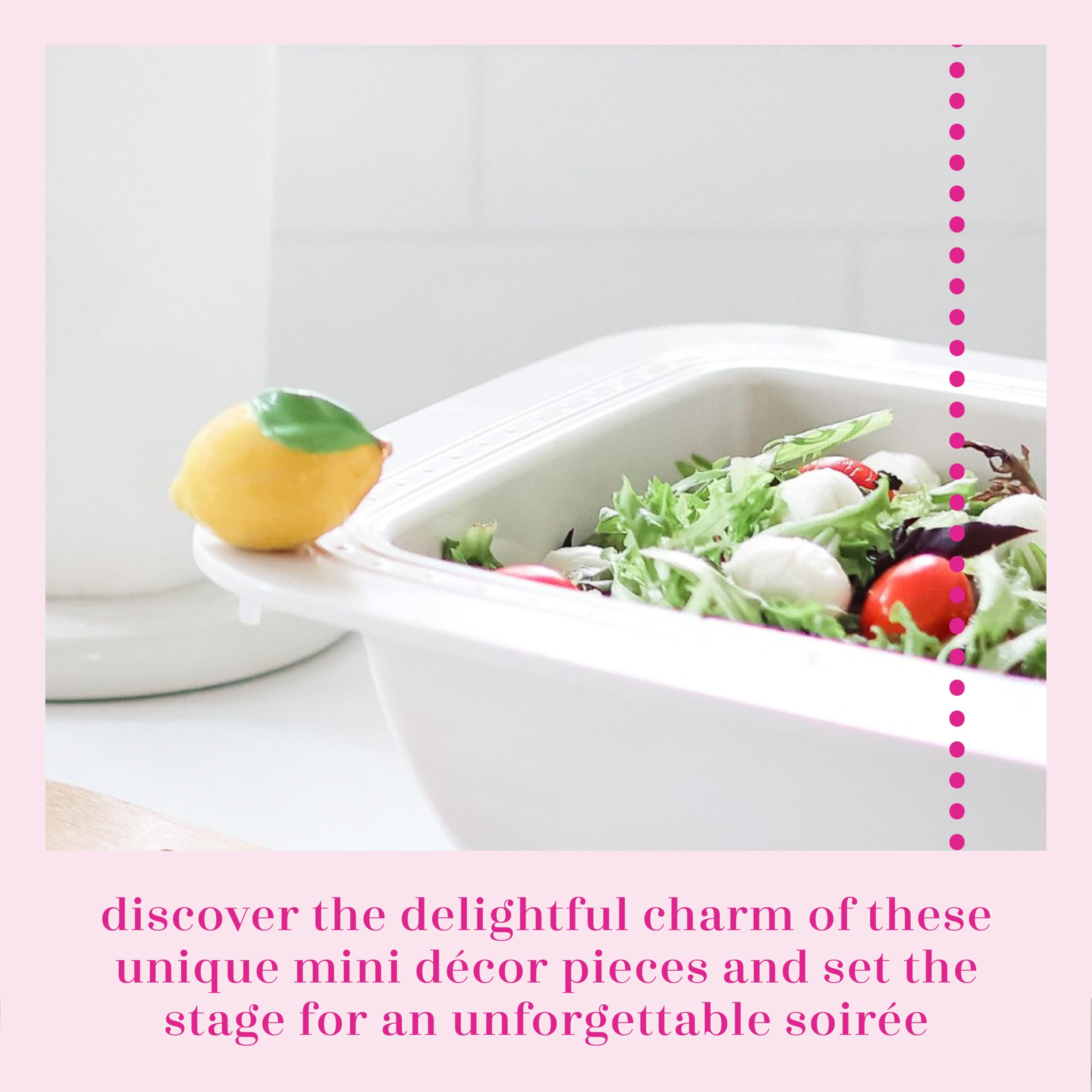 Nora Fleming lemon mini pairs with a base to gift-ready displays.