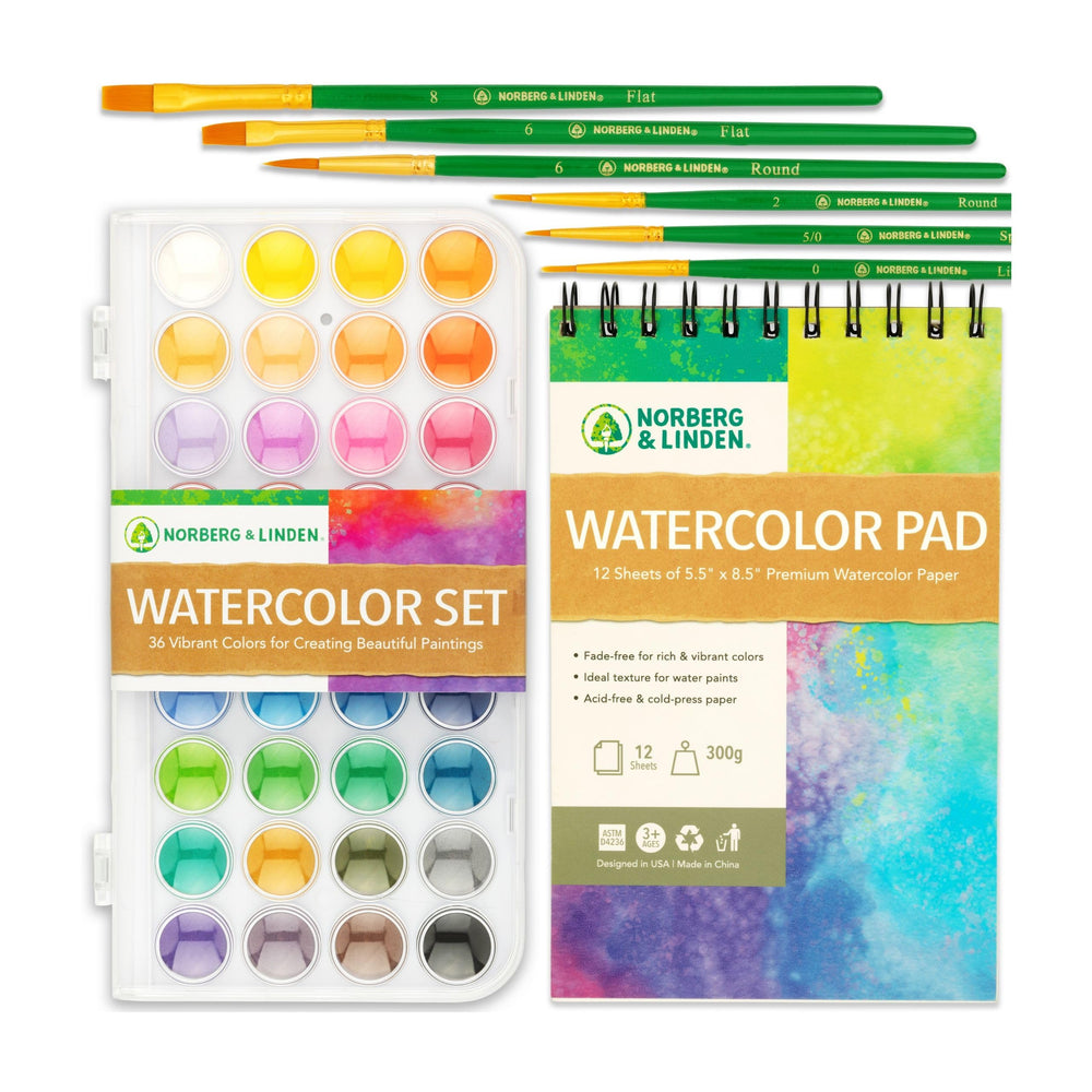 Norberg & Linden watercolor paint set with 36 colors in a portable case for travel painting