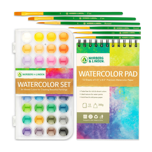 Norberg & Linden watercolor paint set with 36 colors in a portable case for travel painting