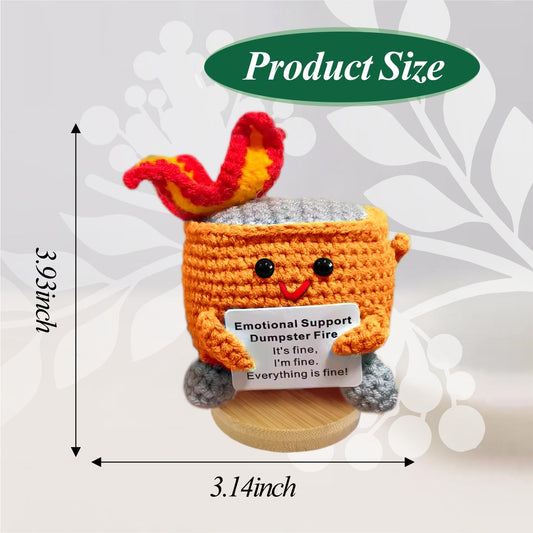 Nordkawa crochet stitches close-up on dumpster fire plush for tactile comfort