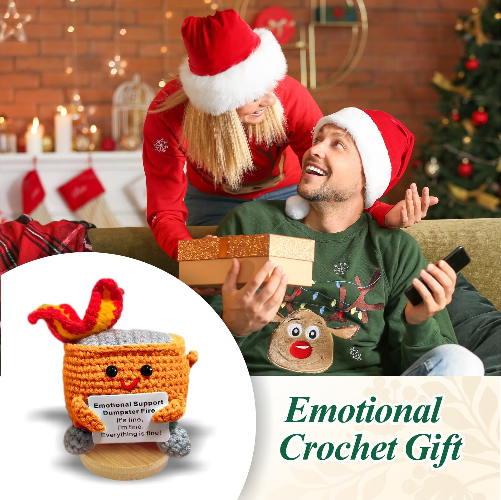 Nordkawa orange crochet dumpster fire in home decor setup for cheer