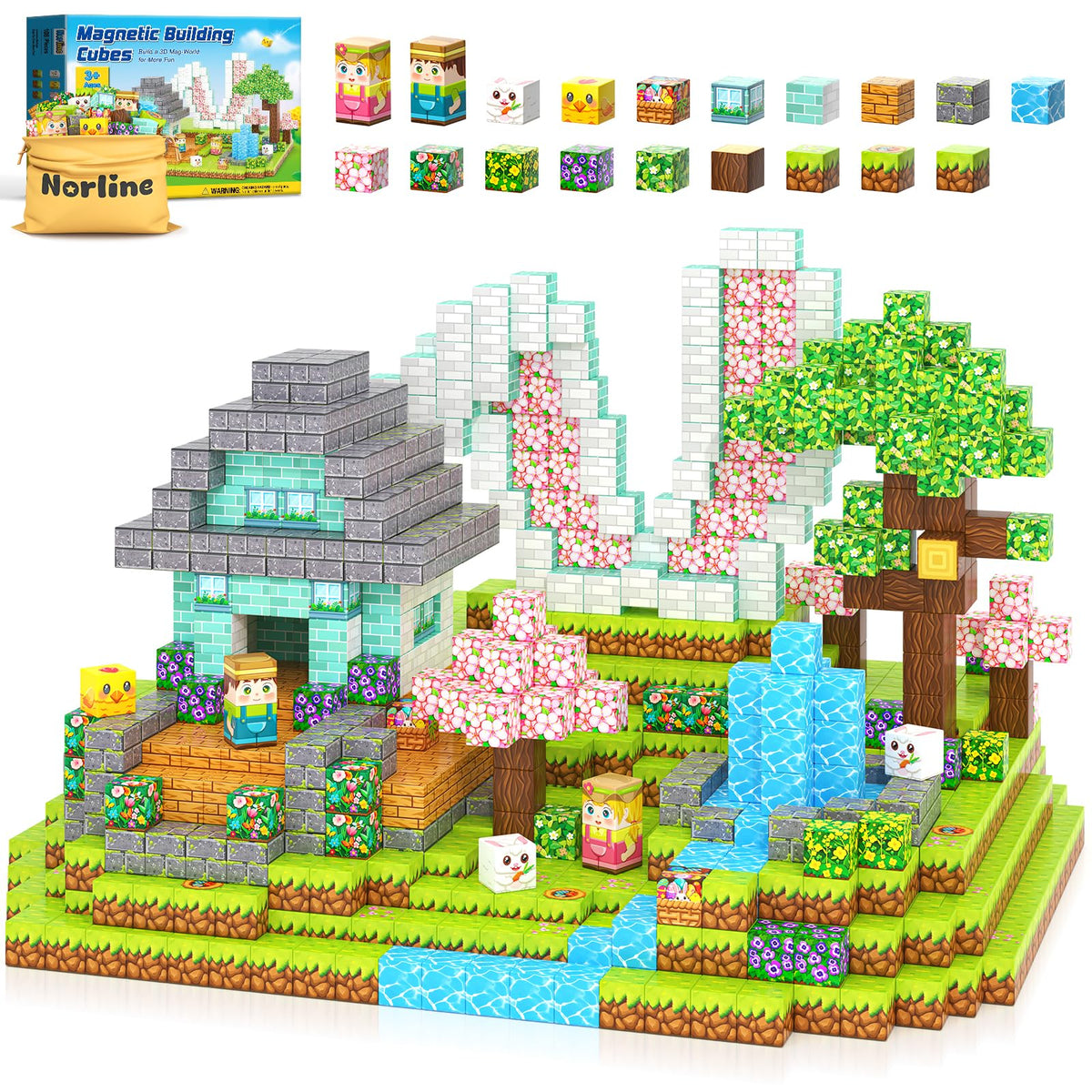 Norline Blooming Garden Bunny with magnetic blocks for imaginative STEM play.