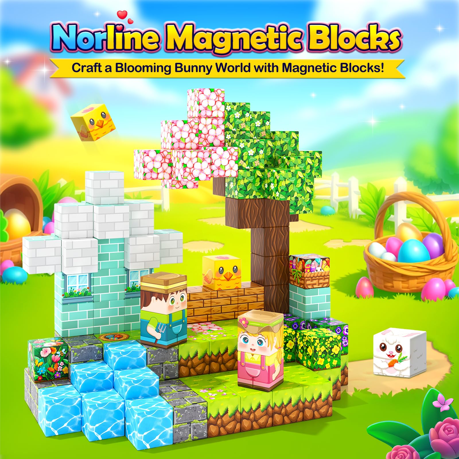 Norline magnetic blocks emit gentle bell-like sounds during play.
