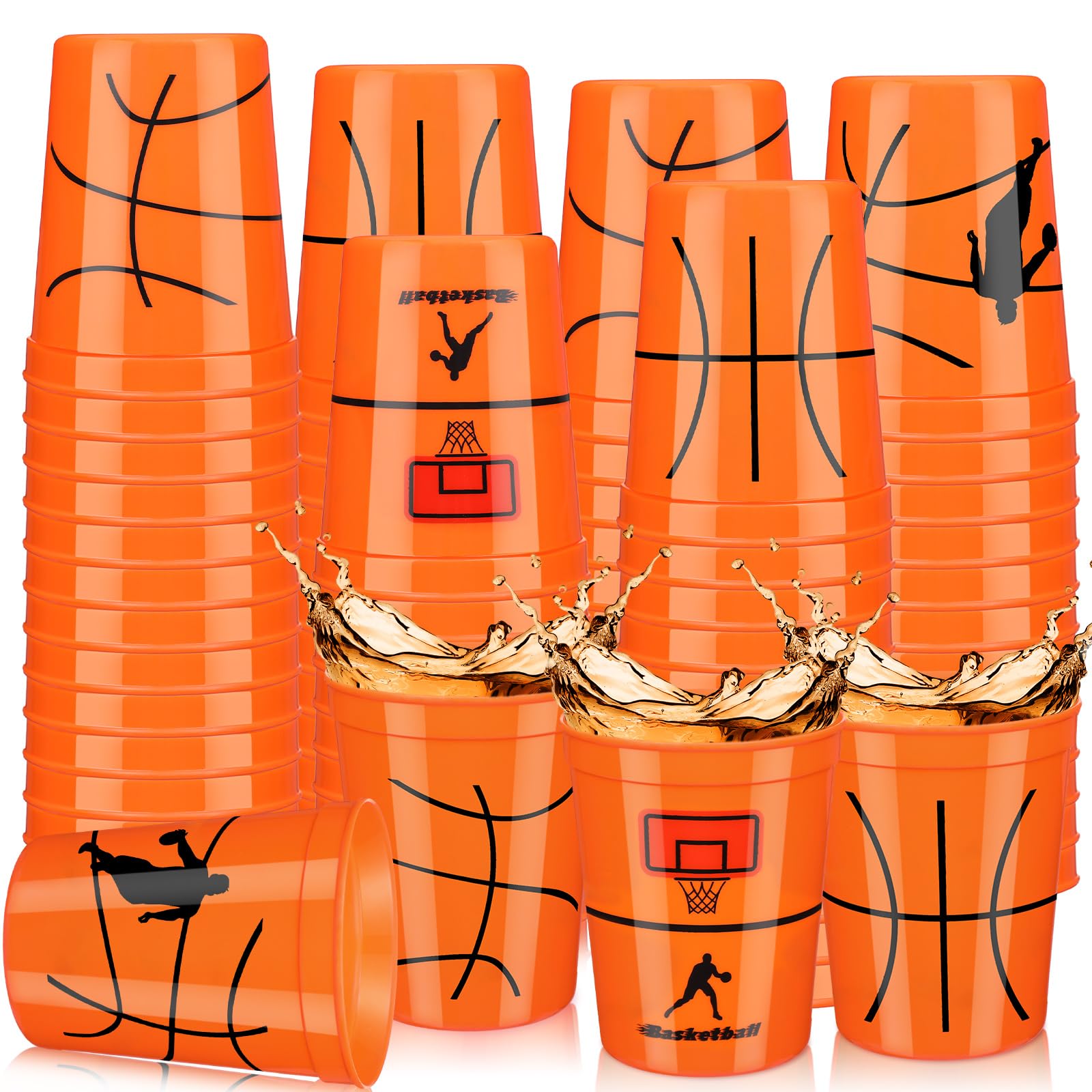 Norme basketball cups front view with 16 oz capacity for party drinks