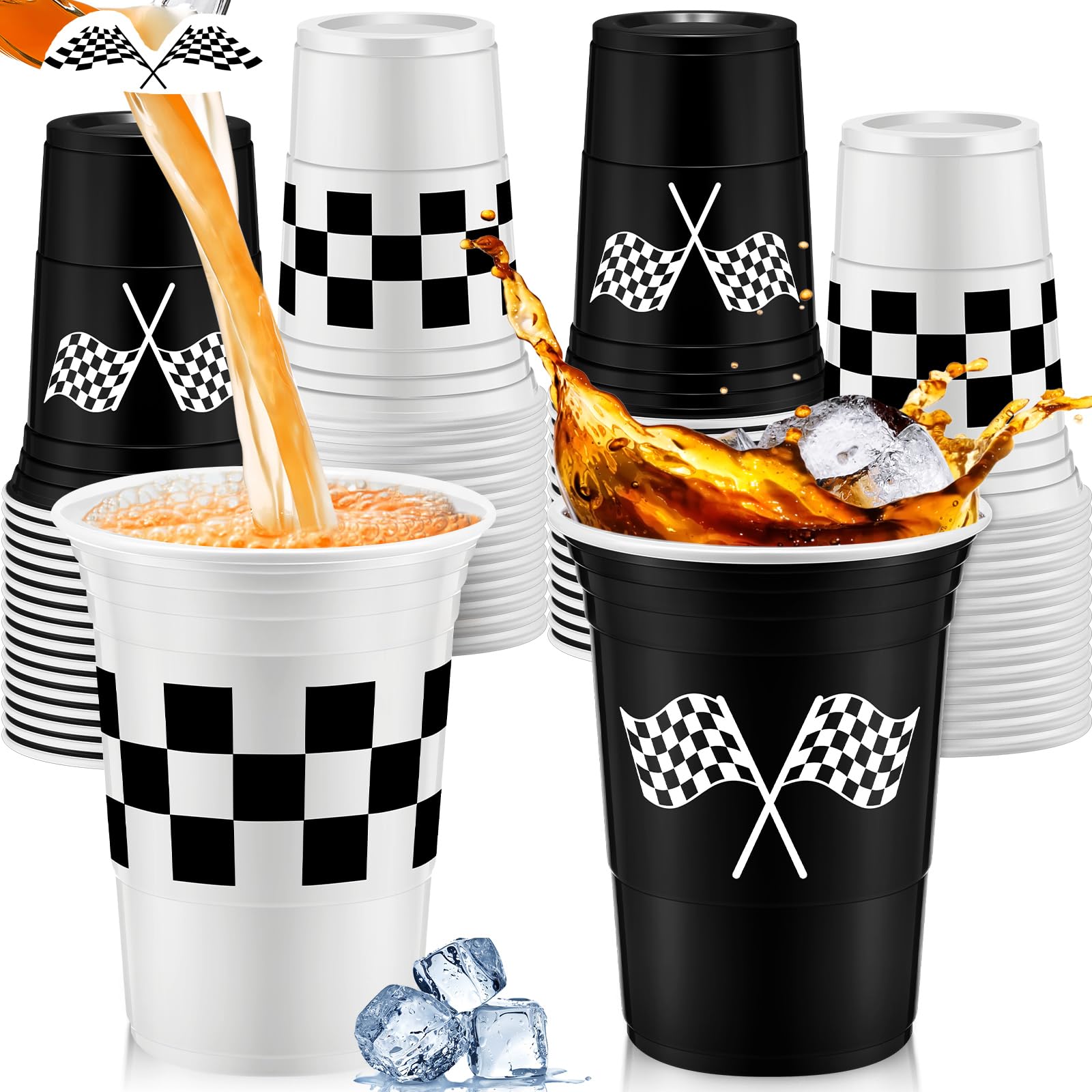 Norme checkered cups 16oz top view for vibrant racing party drinks
