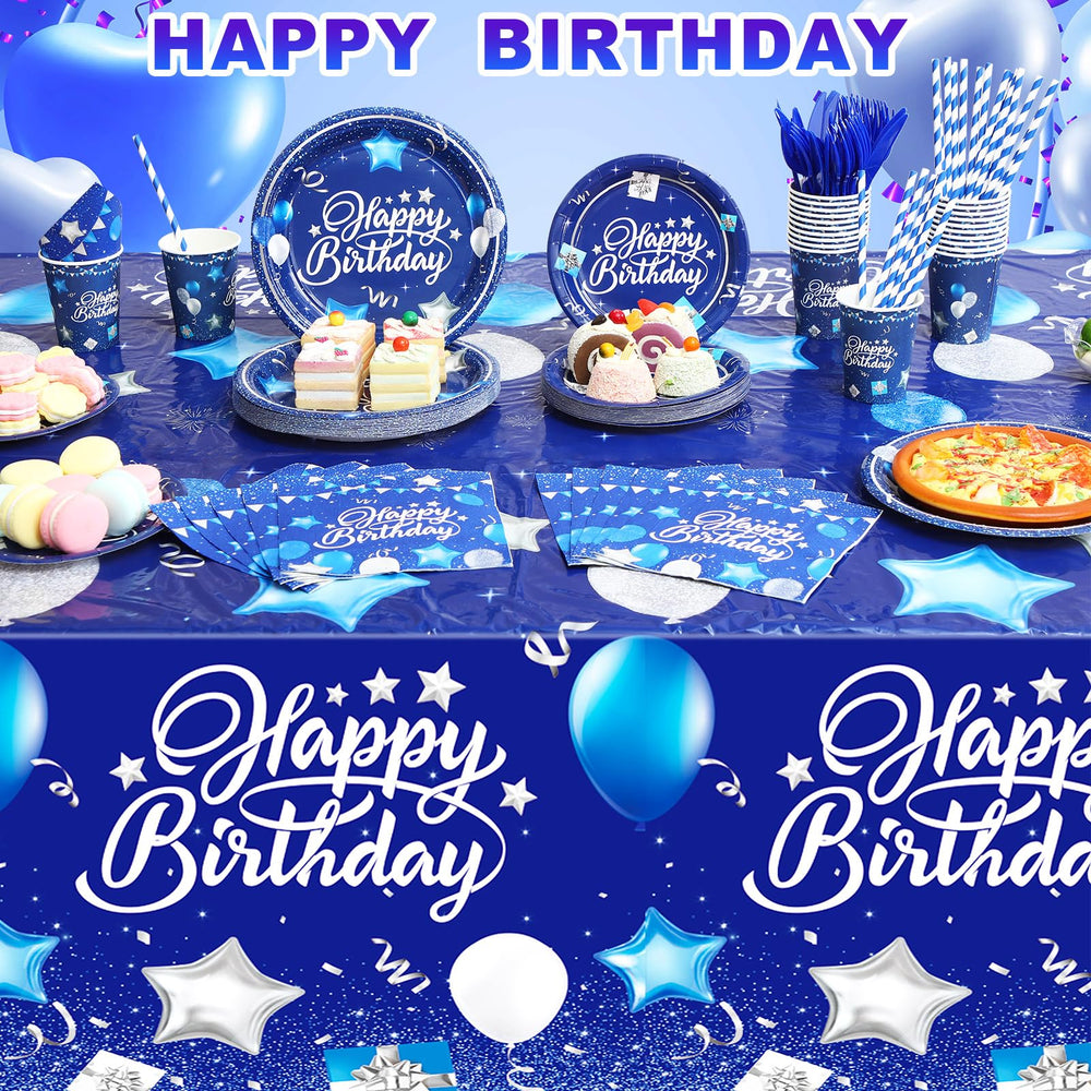 Norme 7-inch navy blue plates paired with festive napkins for compact portions.