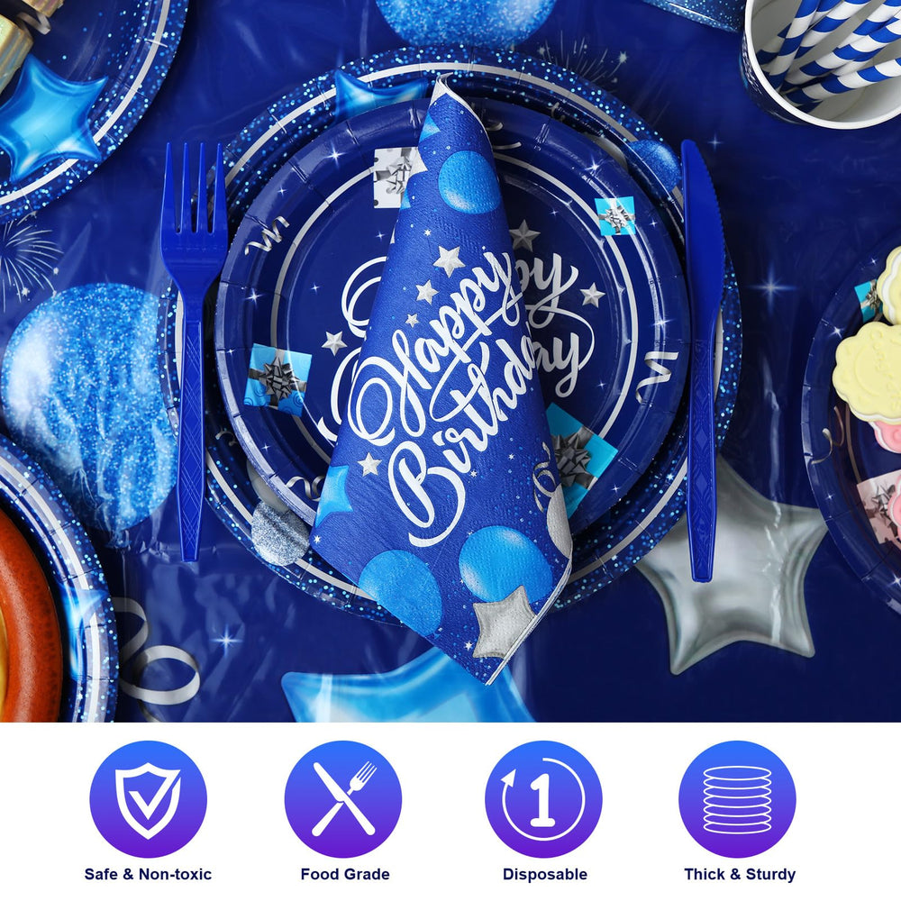 Norme 9-inch navy blue and silver plates arranged for a festive meal.