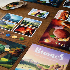 Biomos landscape cards offering varied goals and eye-catching visuals for replayability.