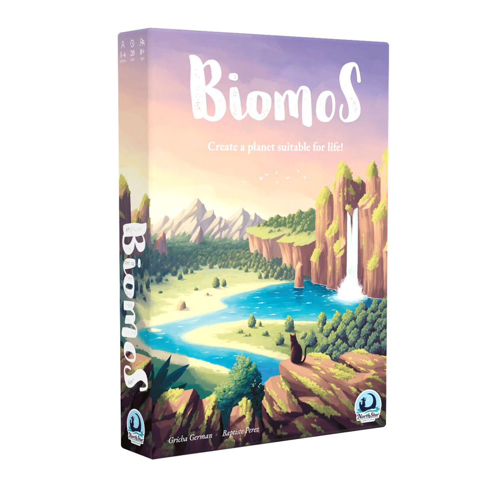 Biomos terrain tokens by North Star Games for tactile planet-building during family game night.