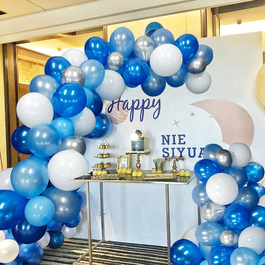 NORTHERN BROTHERS blue-white-silver balloon collection—versatile decor for photo walls.
