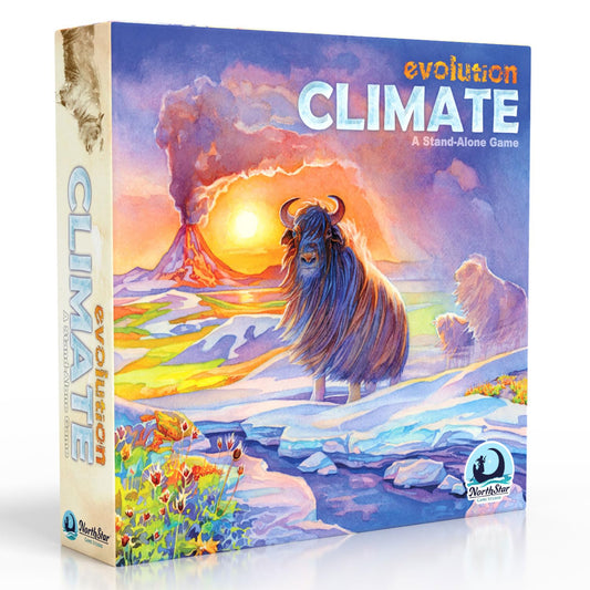North Star Games Evolution Climate box art showing a vibrant ecosystem and expansion content