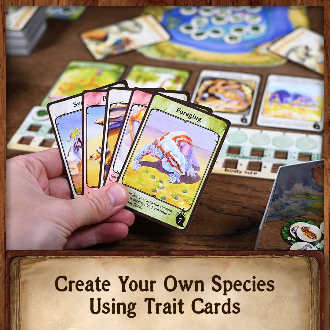 North Star Games Evolution board layout demonstrates predator-prey dynamics in action