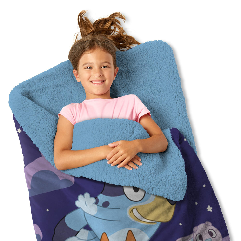 Northwest Bluey slumber bag interior with plush Sherpa for warm naps