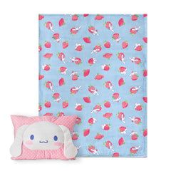 Northwest Cinnamoroll Strawberry Delight throw spread on a bed for cozy, whimsical style.