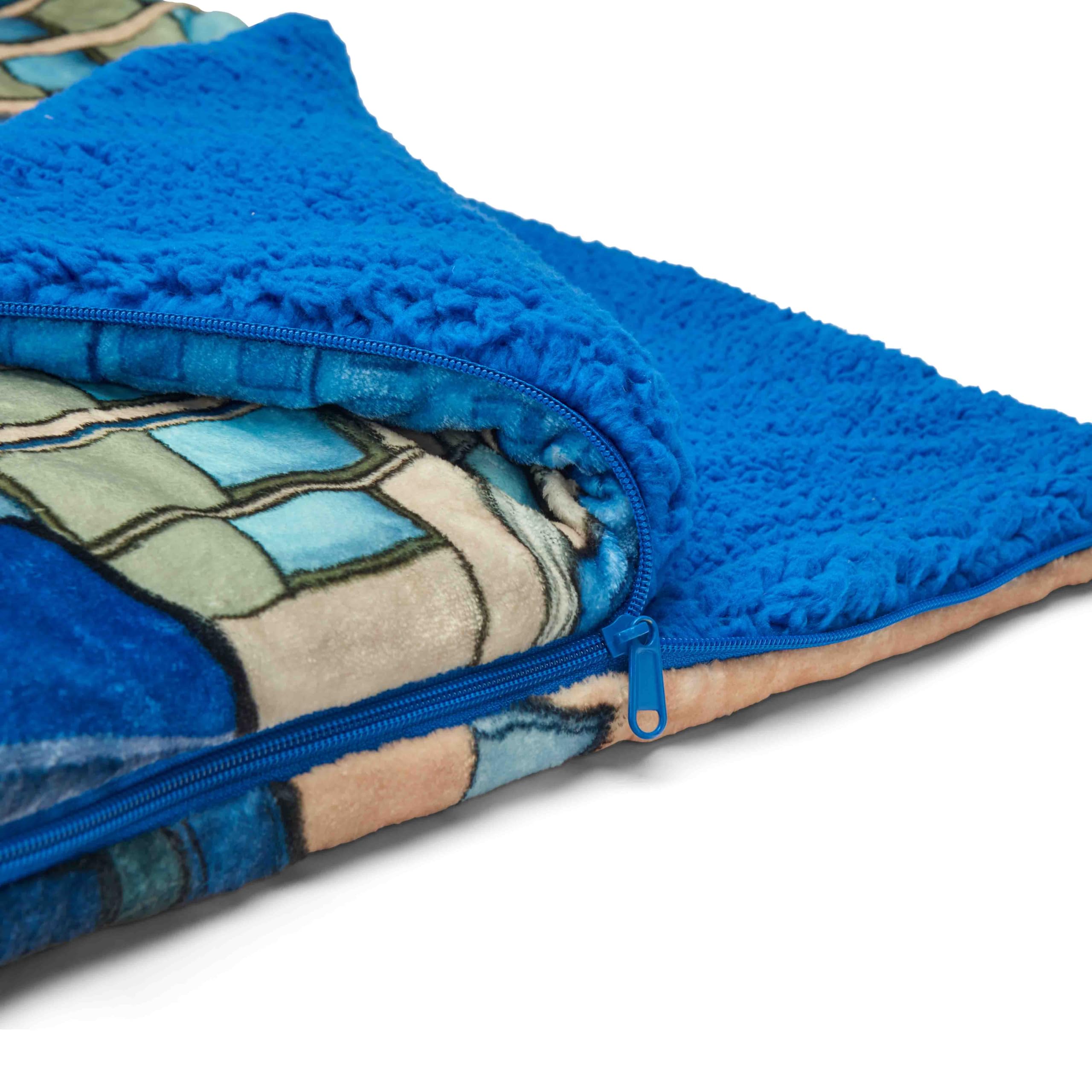 Northwest Spider-Man slumber bag displayed on sofa enhances living room decor.