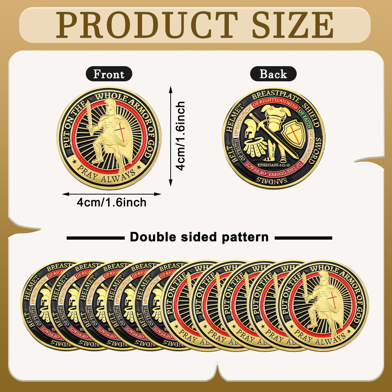 Nosiny Armor of God coin back design highlighting strength and inspiration.