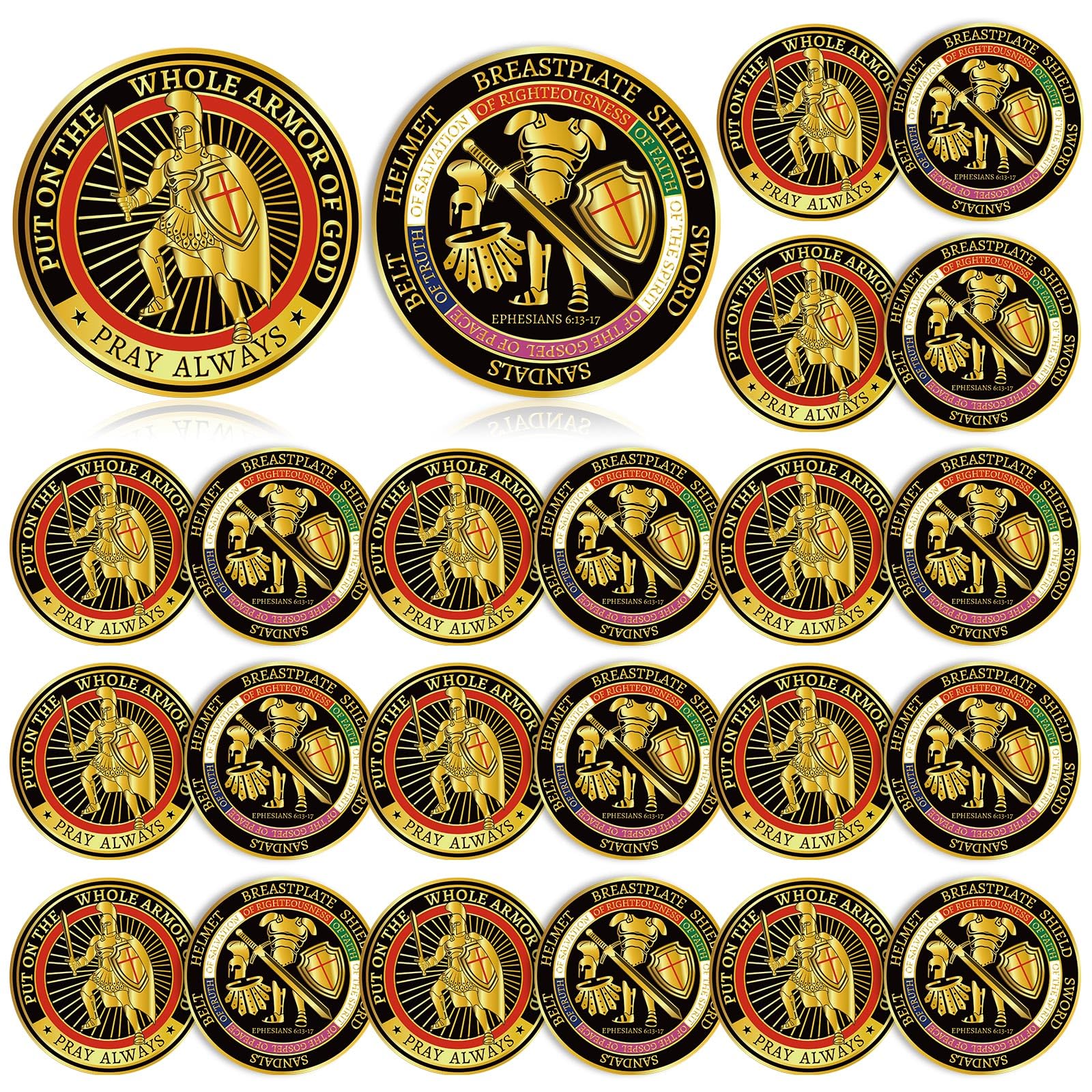 Nosiny Armor of God coin front view with dual faith imagery for devotional display.