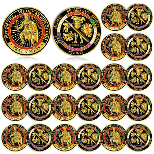 Nosiny Armor of God coin front view with dual faith imagery for devotional display.