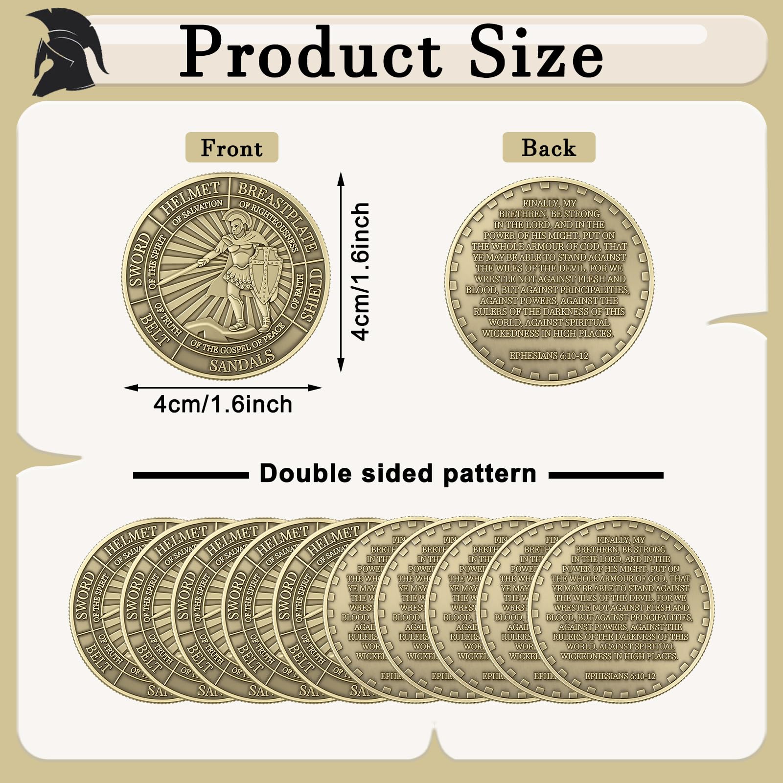 Nosiny Armor of God coin back view, double-face design ideal for gifting.