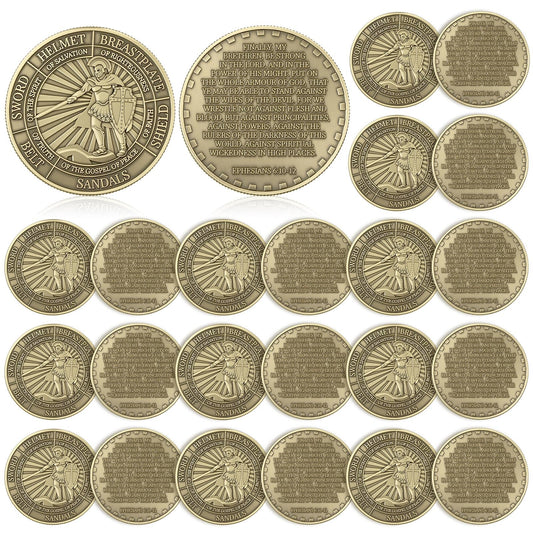 Nosiny Armor of God coin front view, durable alloy for lasting faith tokens.