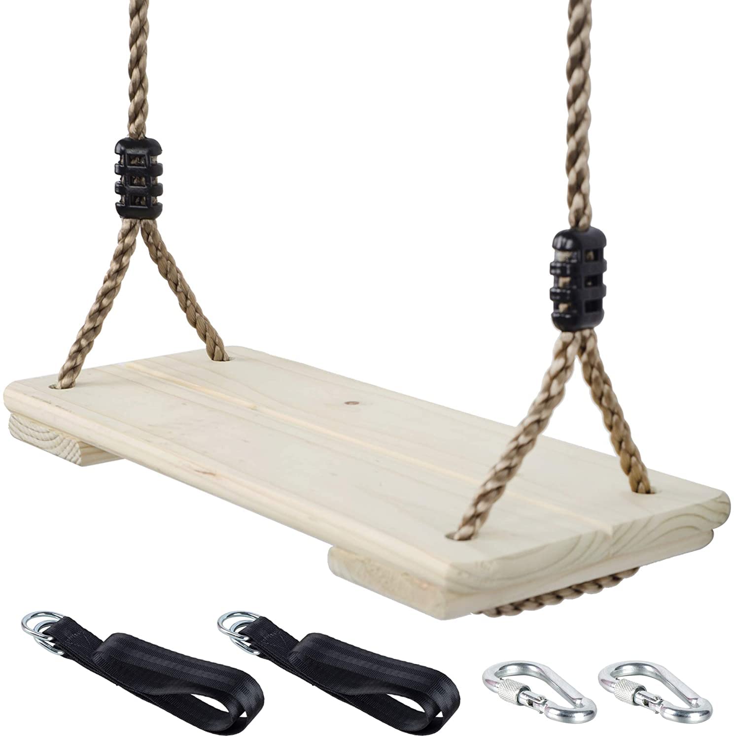 NOSTIFY wooden swing seat installed in a sunny yard for safe, joyful outdoor play.