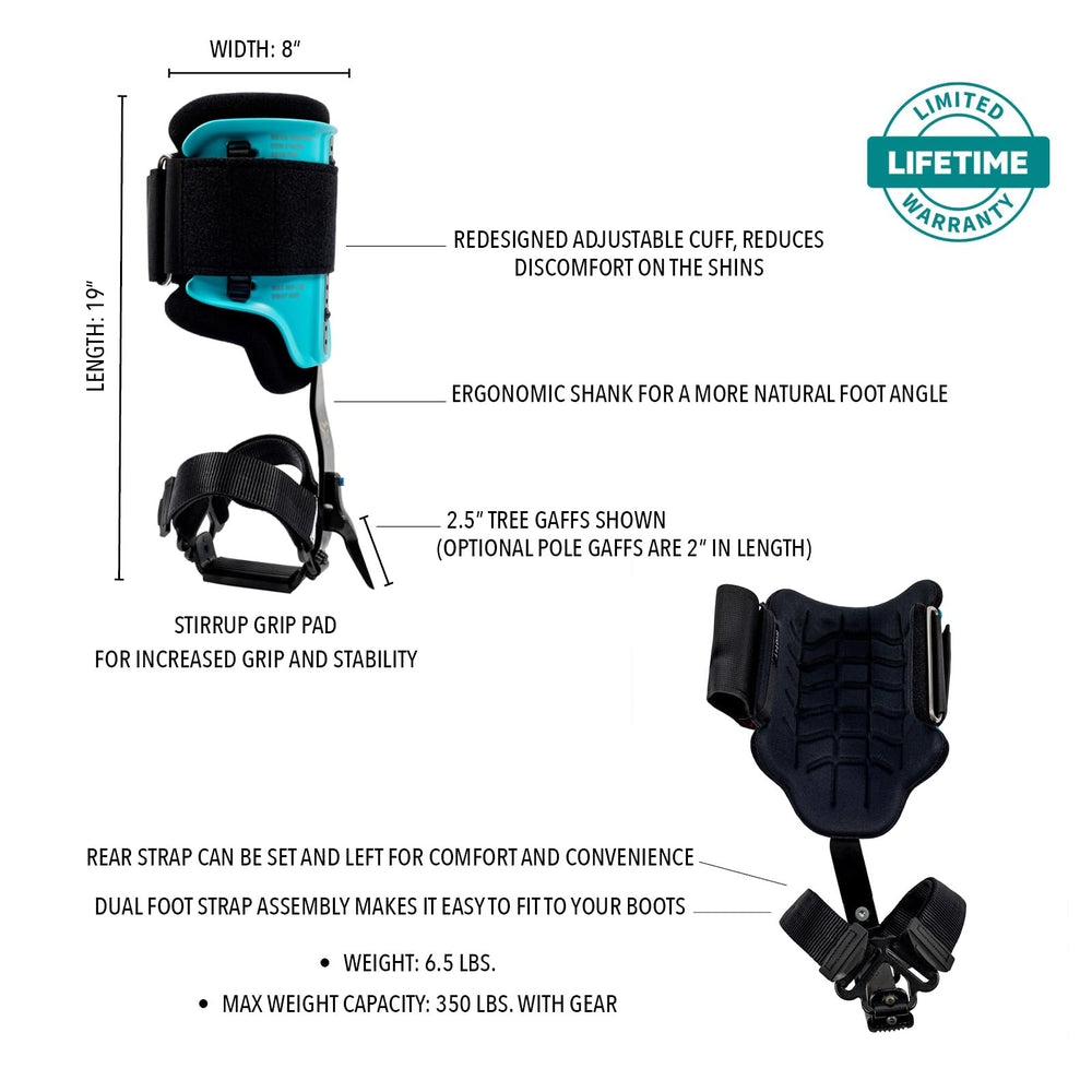 Notch Steel Climbers redesigned cuff distributes pressure for shin comfort.