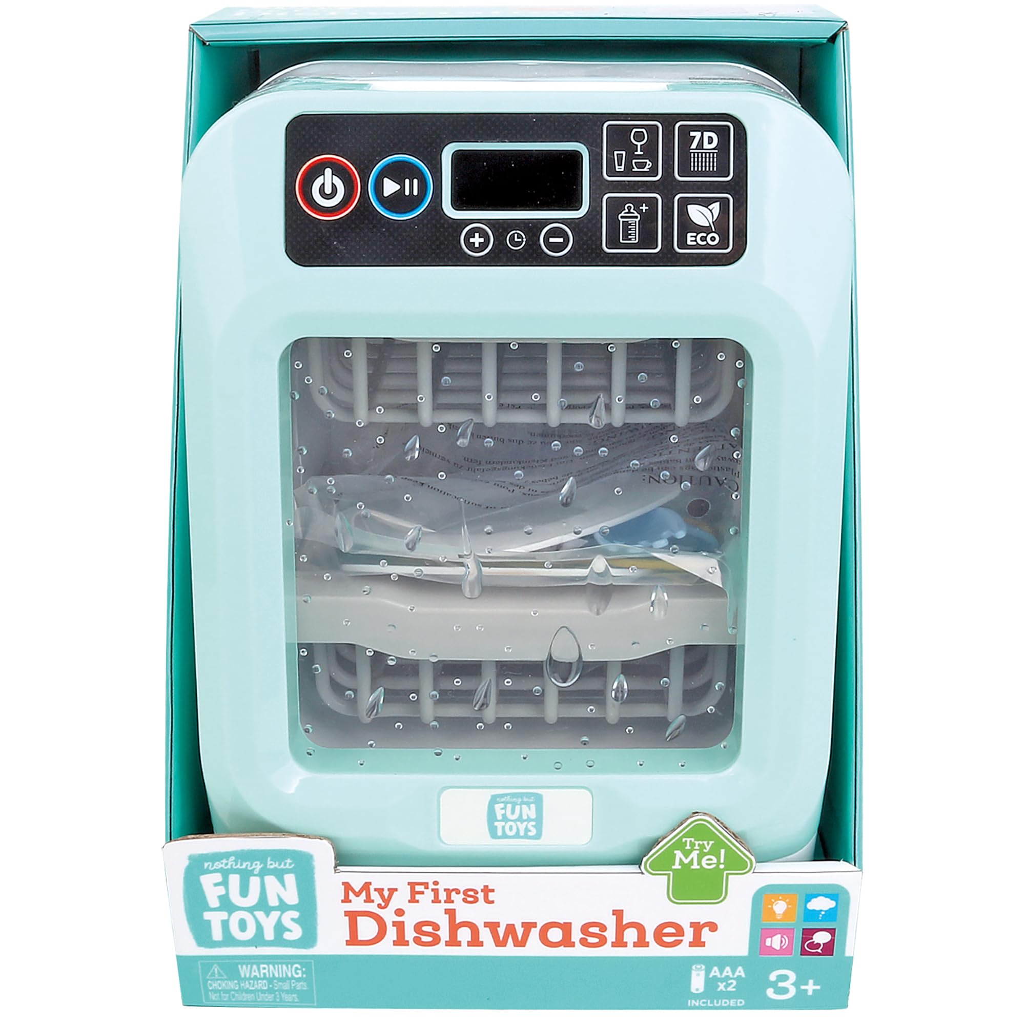 Nothing But Fun Toys My First Dishwasher Playset enables realistic loading actions for pretend washing