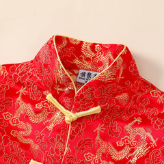 Noubeau boy wearing Tang dragon shirt, ready for a holiday photo shoot.