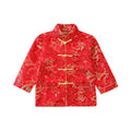 Noubeau boy Tang suit dragon long sleeve shirt with stand-up collar in red for festive wear.