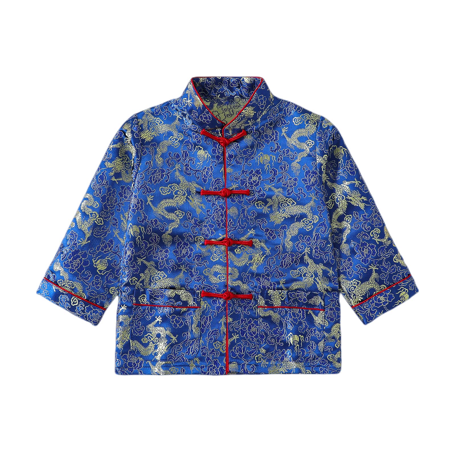 Noubeau boy tang suit dragon pattern blue, festive look for photos.