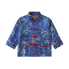 Noubeau boy tang suit dragon pattern blue, festive look for photos.