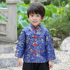 Noubeau boy Tang suit stand-up collar blue, keeps shape wash after wash.