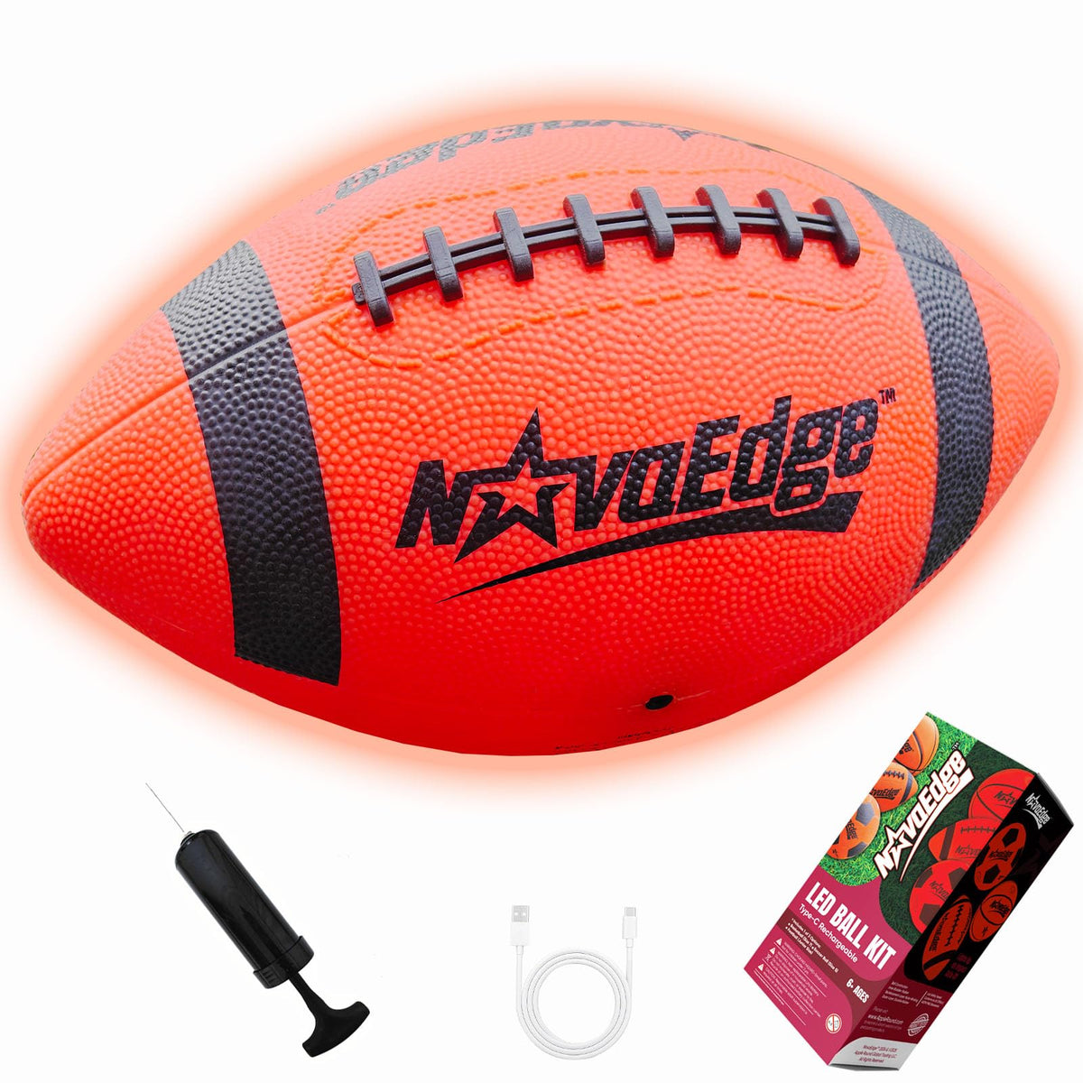 NovaEdge glow football lights on impact, delivering bright red visibility for night play