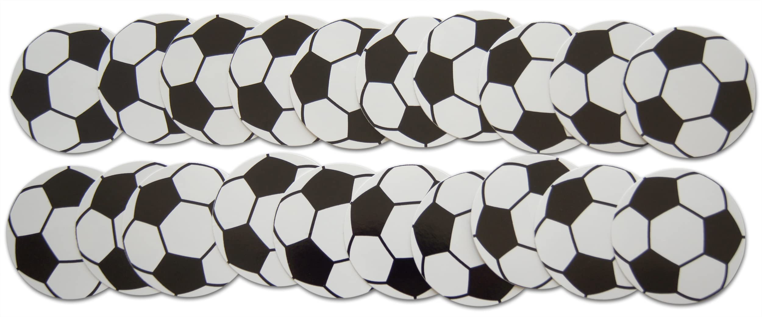 Novel Merk soccer ball decals serve as fun party favors for sports celebrations.