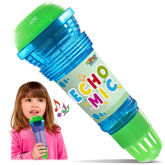 Novelty Place Echo Mic with blue-green body ready for playful singing and listening.