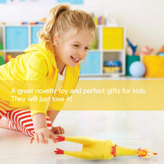 Novelty Place 16-inch chicken toy in use, bright yellow finish for fun moments.