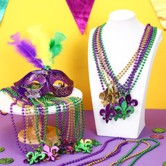 Green, yellow, purple colorway on NOVWANG bead necklaces.