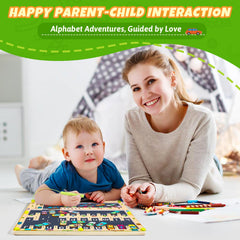 NOWRICH Child playing letters maze demonstrates problem solving and imaginative play.