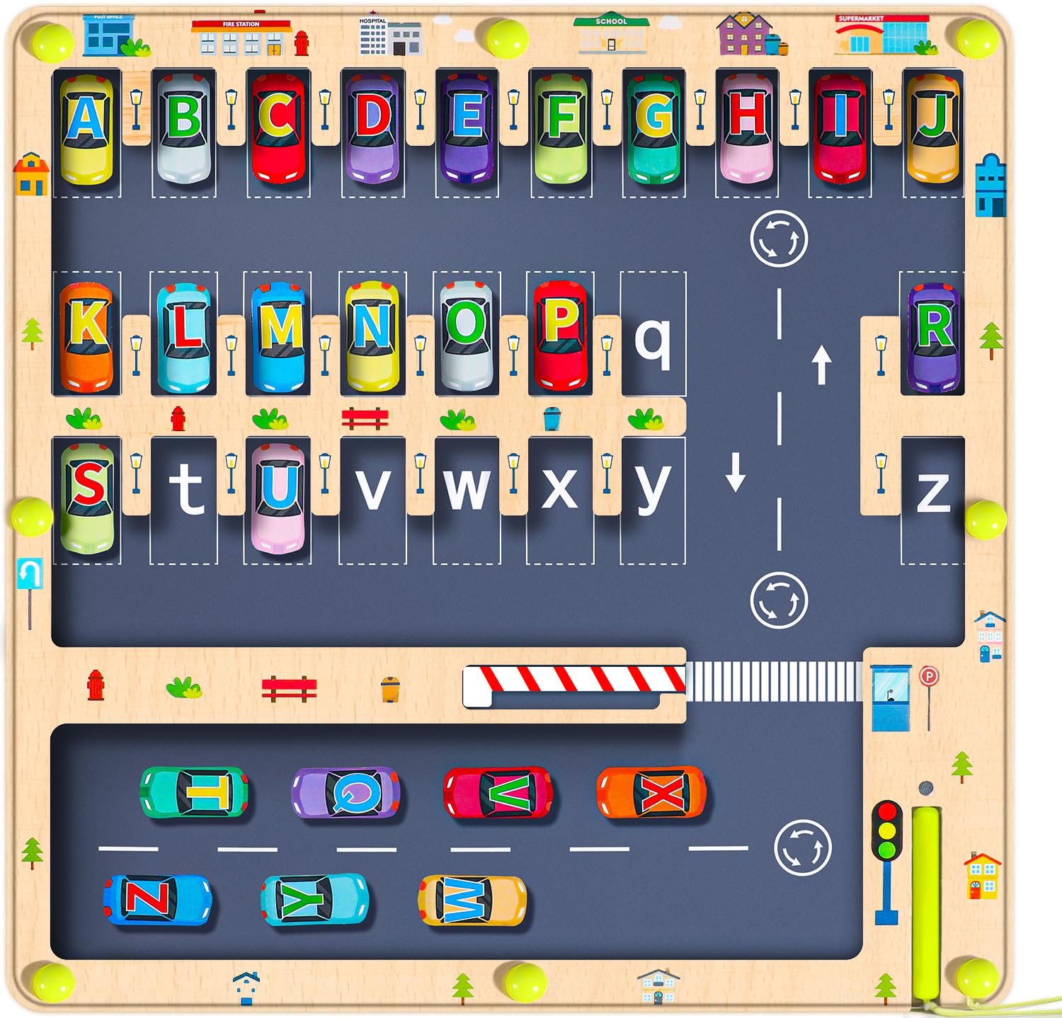 NOWRICH Magnetic Alphabet Maze Board front view supports letter recognition and fine motor play.