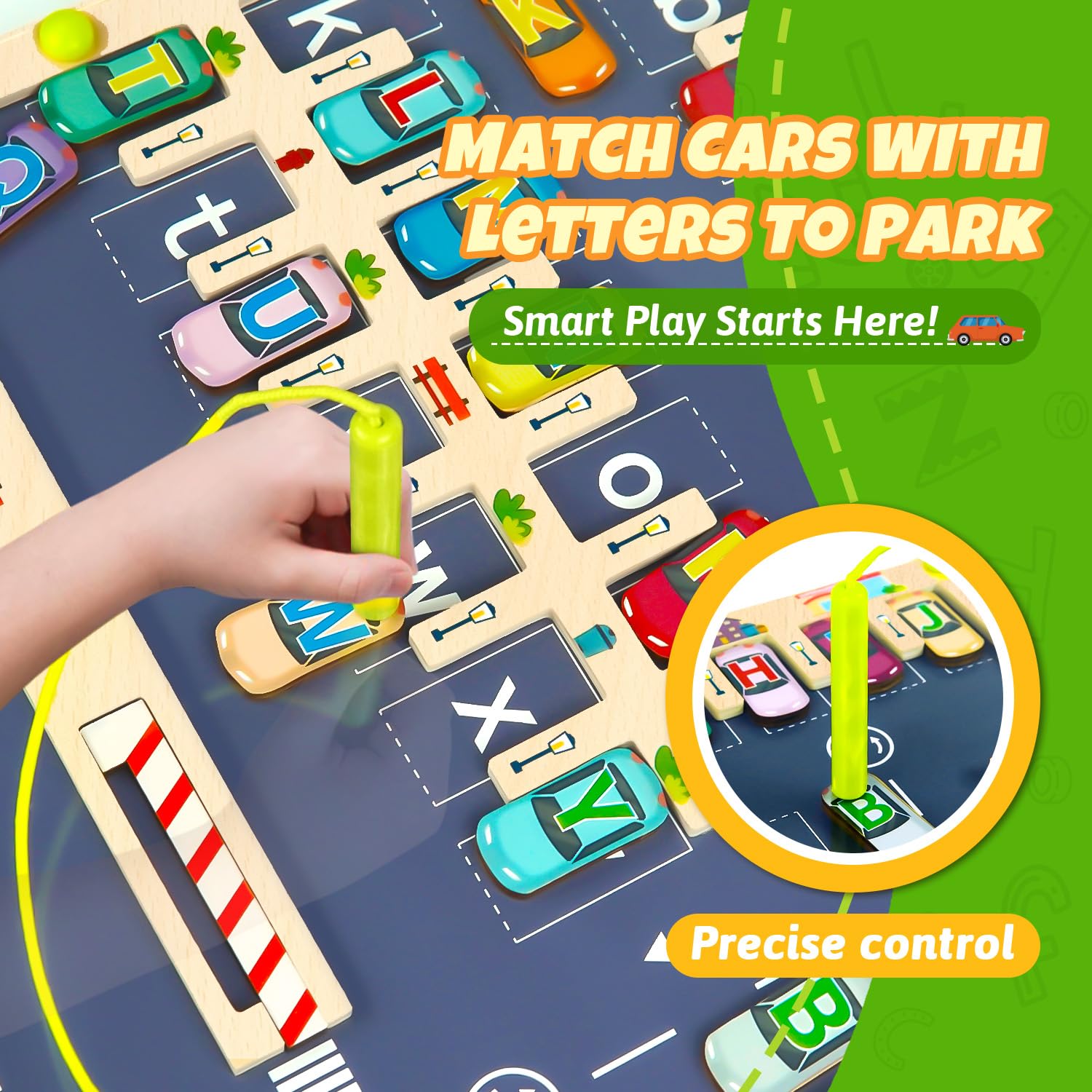 NOWRICH Magnetic maze with letter tiles in action promotes early reading practice.