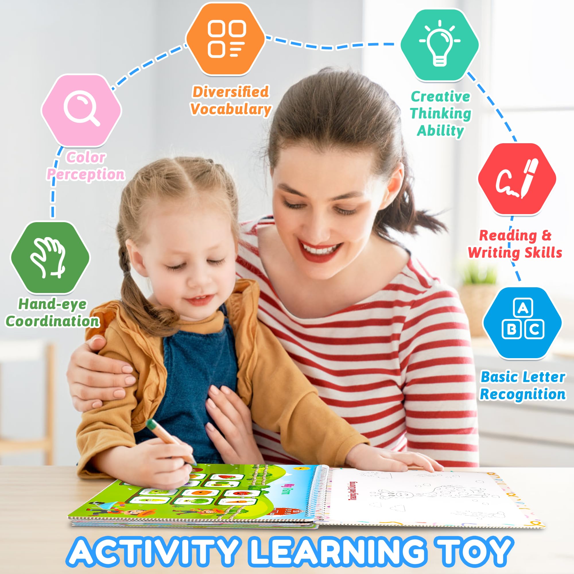 NOWRICH Montessori Busy Book alphabet page supports early literacy and fine motor skills.